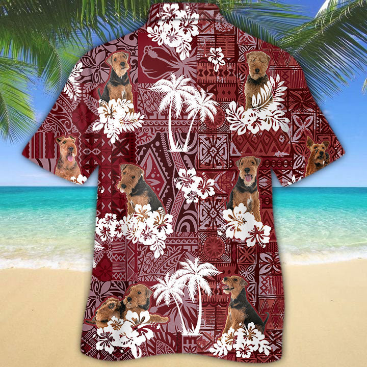 Welsh Terrier Hawaiian Shirt, Dog Hawaiian Shirt Red Tribal Pattern HO5265