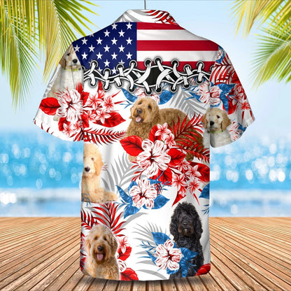 Goldendoodle American flag Hawaiian Shirt, Summer aloha shirt, Men Hawaiian shirt, Gift for summer HO0801