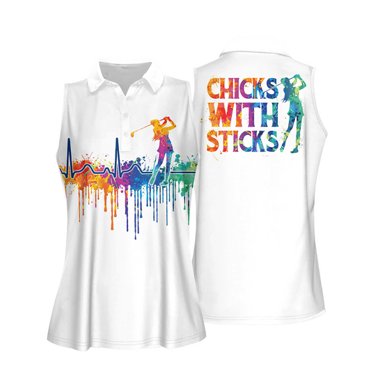Chicks With Sticks Women Sleeveless Polo Shirt, Short Sleeve Polo Shirt H0053