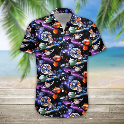 3D Planet Solar System Hawaiian Shirt, Hawaiian Shirts for Men Print Button Down Shirt HO1084