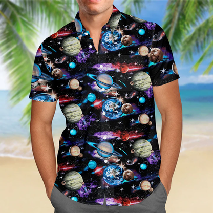3D Planets Solar System Hawaii Shirt, Hawaiian Shirts for Men HO1085