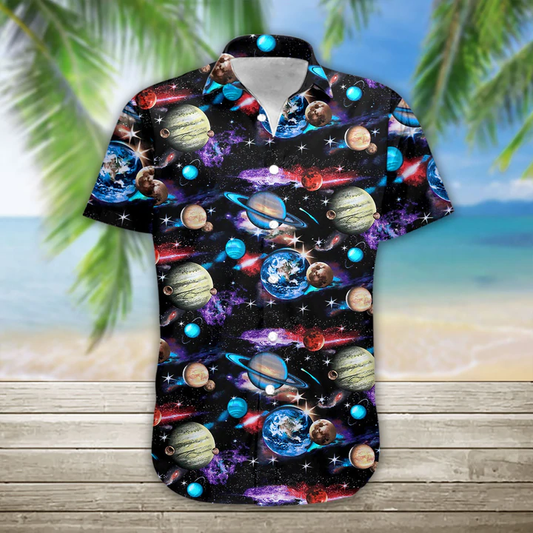 3D Planets Solar System Hawaii Shirt, Hawaiian Shirts for Men HO1085