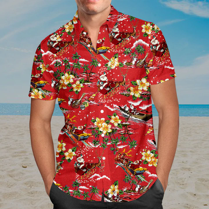 3D Christmas Santa Hawaii Shirt, Men's Hawaiian Shirt Casual Button Down Shirts, Short Sleeve Hawaiian Shirts for Men HO1104