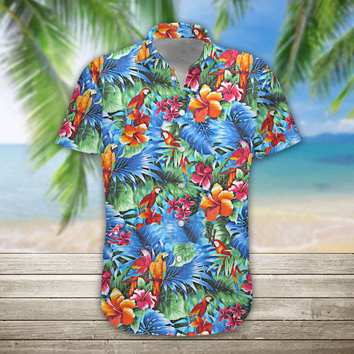 Summer Parrot Hawaiian shirt, Mens Hawaiian Aloha Beach Shirt, Hawaiian Shirts for Men HO1086