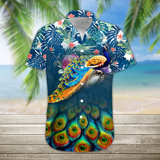 3D Peacock Hawaii Shirt, Hawaiian Shirts for Men and women Short Sleeve Aloha Beach Shirt HO1077
