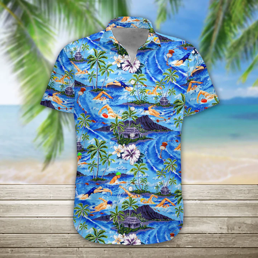 Men's Hawaiian Shirt, Swimming Hawaii Shirt, Hawaiian Shirts for Men Short Sleeve Aloha Beach Shirt HO1094