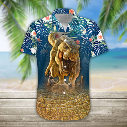 3D T-Rex Hawaii Shirt, Hawaiian Shirts for Men Print Button Down Shirt HO1079