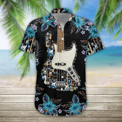 3D Acoustic Guitar Hawaii Shirt, Guitar Hawaiian Shirts Casual Short Sleeve Guitar Shirt Men HO1147