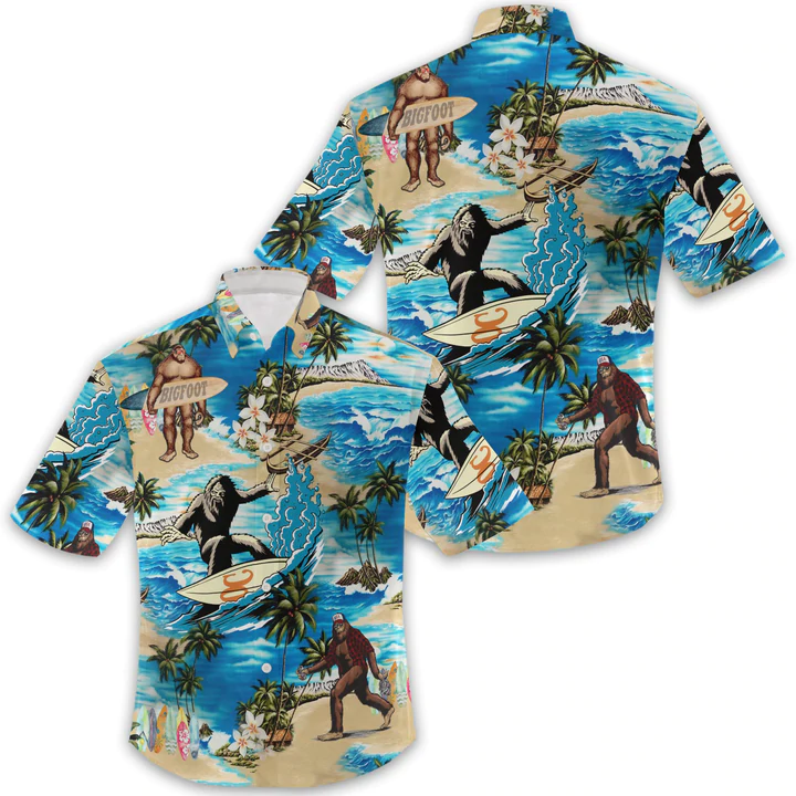 Summer 3D Bigfoot Hawaii Shirt, Hawaiian Shirts for Men Short Sleeve Aloha Beach Shirt HO1092