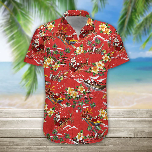 3D Christmas Santa Hawaii Shirt, Men's Hawaiian Shirt Casual Button Down Shirts, Short Sleeve Hawaiian Shirts for Men HO1104