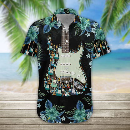 3D Acoustic Guitar Hawaii Shirt, Guitar Hawaiian Shirts Casual Short Sleeve Guitar Shirt Men HO1147