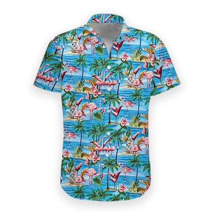 Mens Hawaiian Shirt Flamingos Casual Short Sleeve Button Down Shirts Aloha Shirt HO1076
