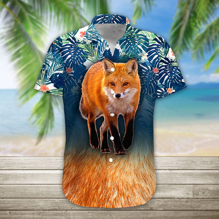 3D Fox Hawaii Shirt, Hawaiian Shirts for Men Print Button Down Shirt HO1080