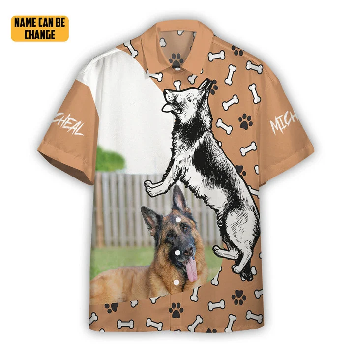 3D German Shepherd Dog Hawaii Custom Text Hawaiian Shirt HO2404