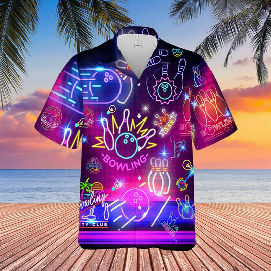 3D Neon Bowling Club Unisex Hawaiian Shirt for Men HO0537