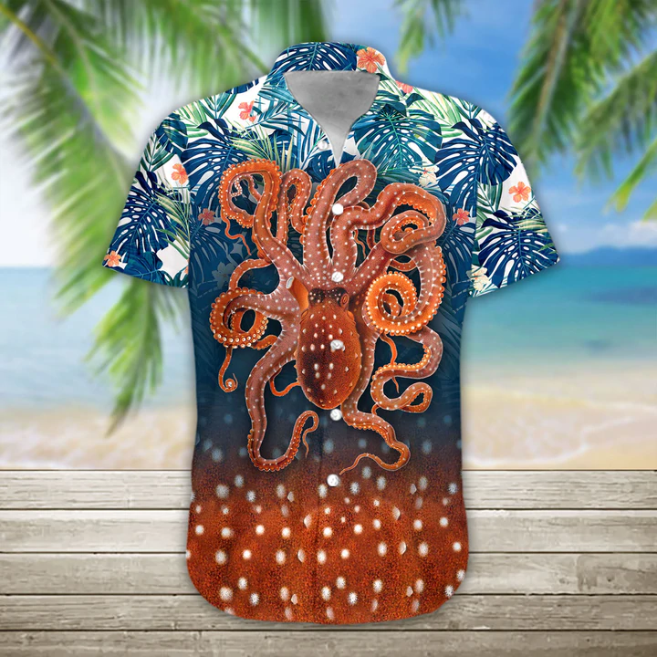 3D Octopus Hawaii Shirt, Summer Hawaiian Shirts Casual Short Sleeve Shirt Men HO1144