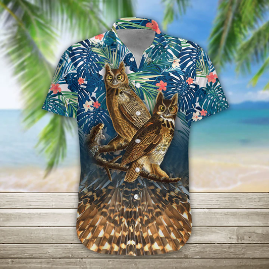 3D Owl Hawaii Shirt Hawaii Shirt, Summer Hawaiian Shirts Casual Short Sleeve Shirt Men HO1143