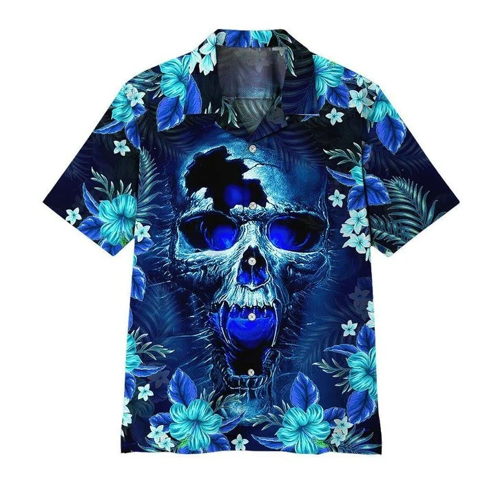 Chief Skull Motorcycle Unisex Hawaiian Shirt For Men & Women, Skull Flower Hawaiian Aloha Shirt HO2717