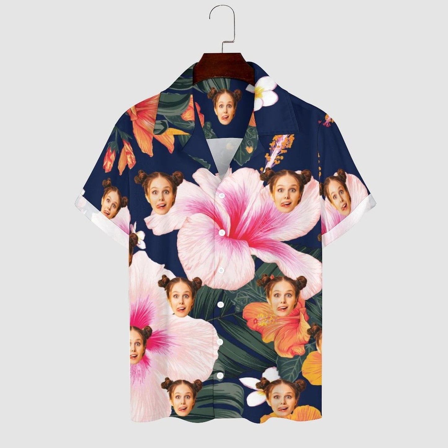 Custom Face Big Flower Camp Collar Hawaiian Shirt Personalized Men Photo Tropical Aloha Shirt HO4345