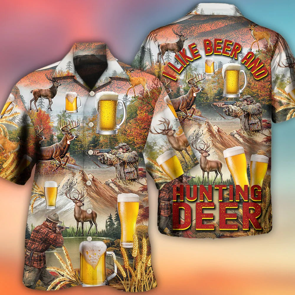 Beer And Hunting Deer Autumn Moutain Hawaiian Shirt HO5335