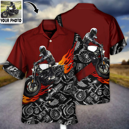 Motorcycle Biker Flame Custom Photo Hawaiian Shirt, Perfect Gift for Men Women, Motorcycle Hawaiian Shirt HO4240
