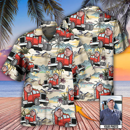 Truck Driver Tropical Beach Custom Face Photo Hawaiian Shirt, Perfect Gift for Men, Truck Driver Uniform Shirt HO4266