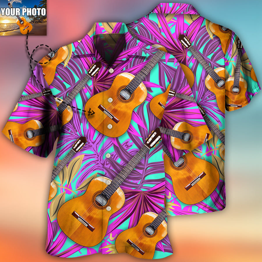 Custom Photo Guitar Daisy White Pattern All Over Print Hawaiian Shirt, Musician Shirt, Guitar Shirt HO4239