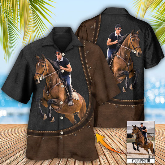 Horse Riding Horse Leather Style Custom Photo Hawaiian Shirt, Best Gift for Horse Lover HO4234