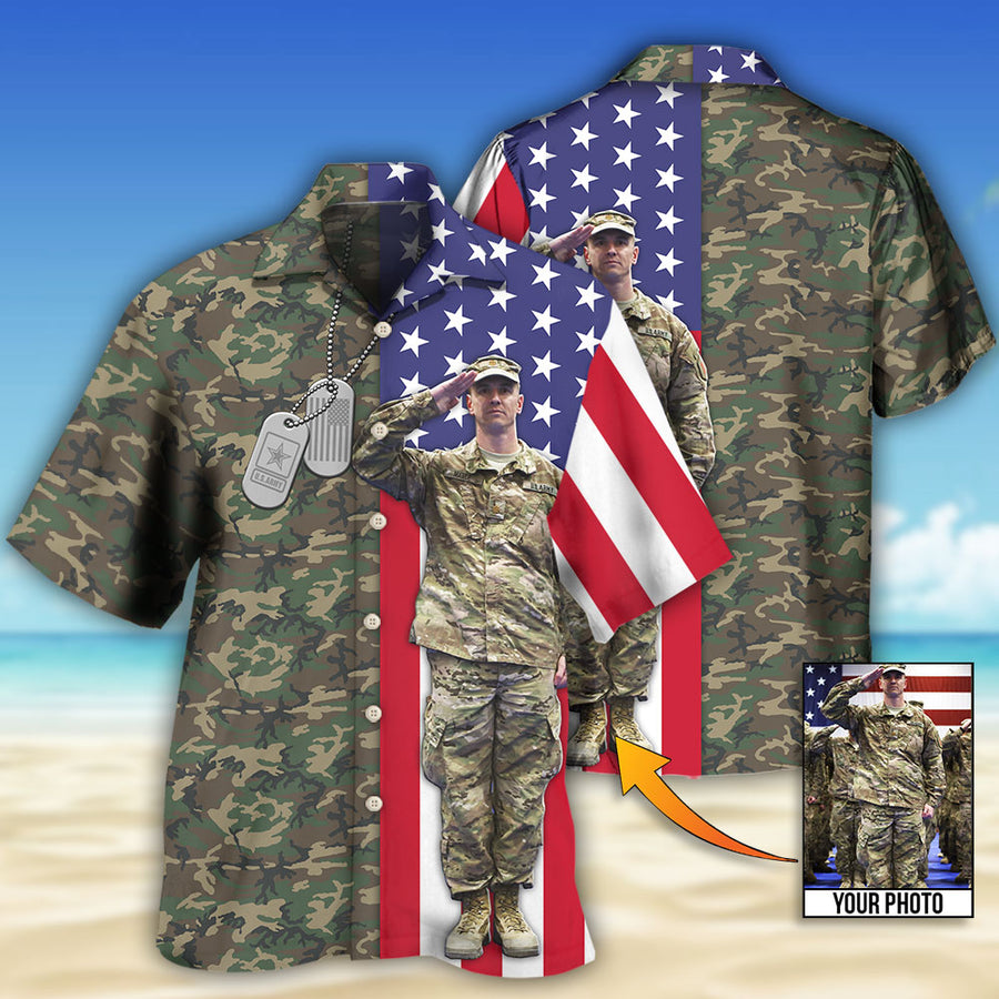 US Army Tropical US Flag Custom Photo - Hawaiian Shirt, Personalized Hawaiian Shirt for Men, Army Shirt HO4267
