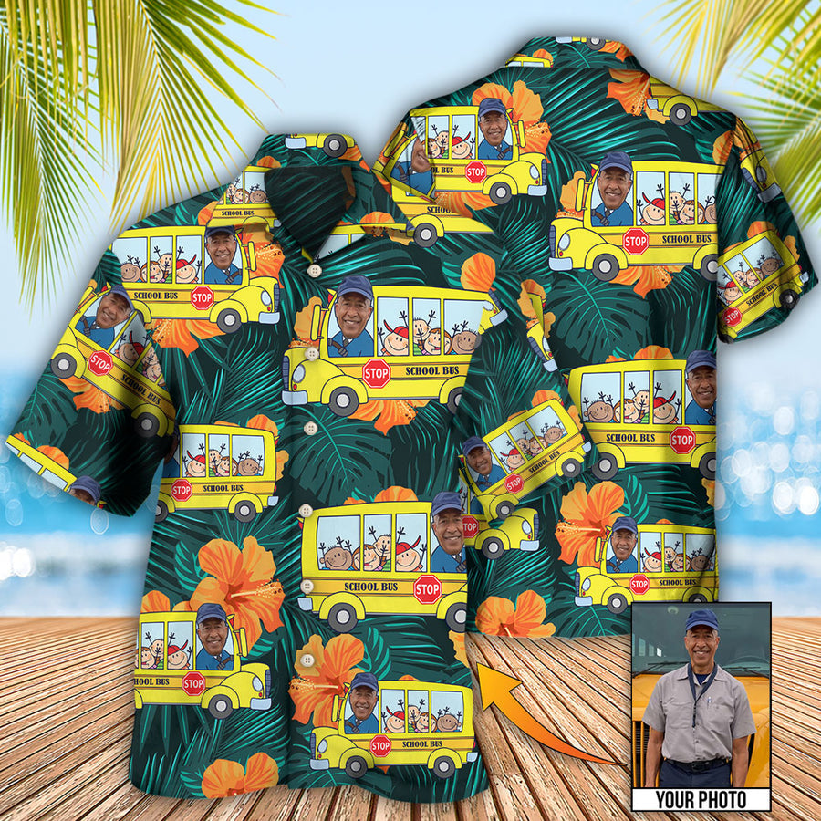 School Bus Driver Tropical Custom Photo - Hawaiian Shirt, Gift for Men, Idea Shirt for Bus Driver HO4268