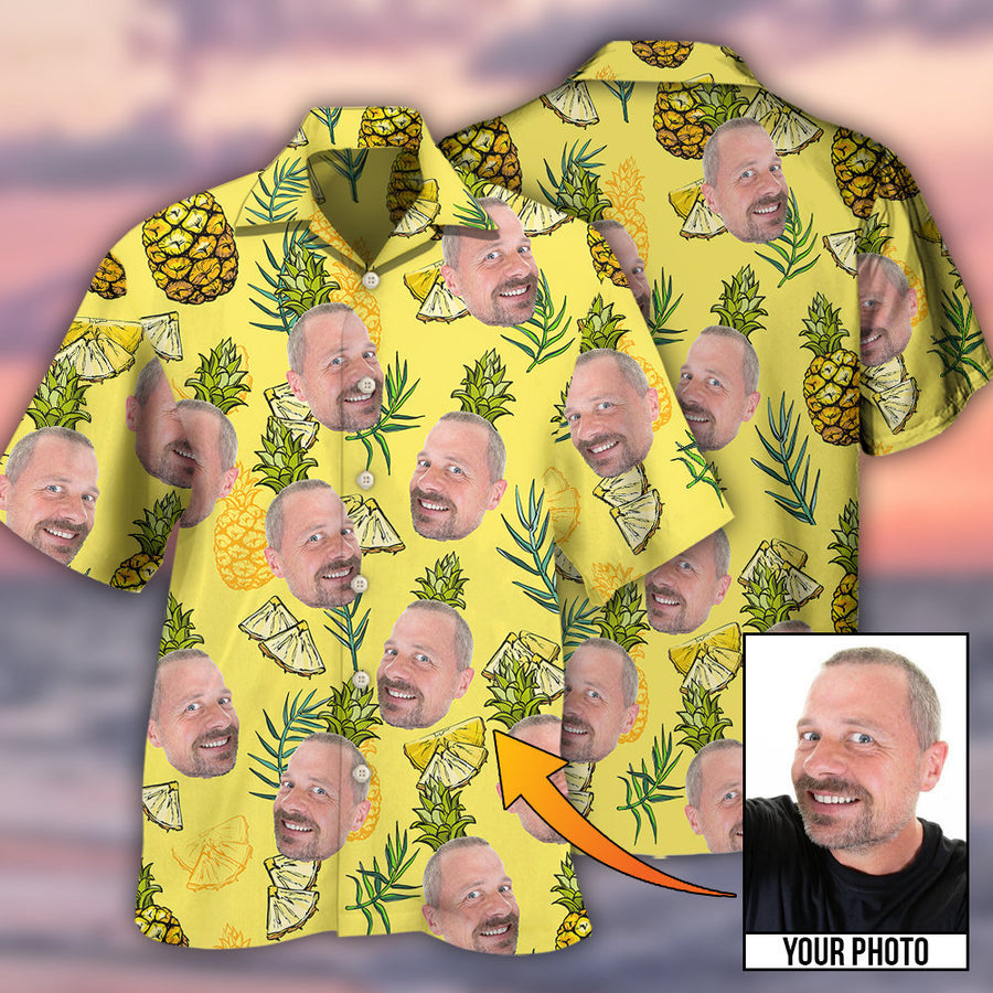 3D All Over Print Face Aloha Pineapple Custom Photo Hawaiian Shirt, Hawaiian Shirt for Men Women HO4235