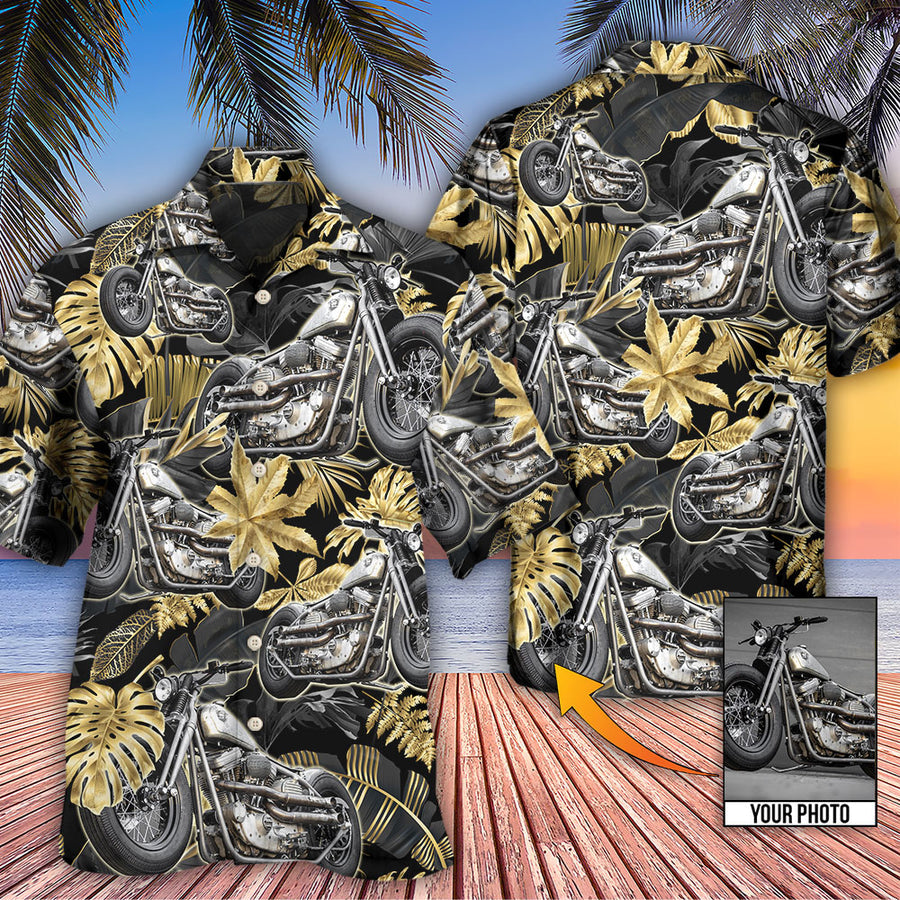 Bobber Motorcycle Tropical Flower Pattern Vibe Custom Photo Hawaiian Shirt, Hawaiian Shirt for Men Women HO4216
