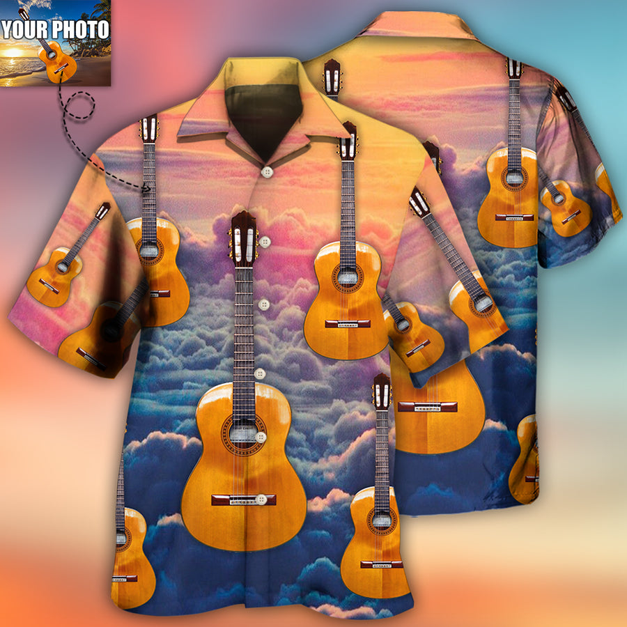 Custom Photo Guitar Daisy White Pattern All Over Print Hawaiian Shirt, Musician Shirt, Guitar Shirt HO4239