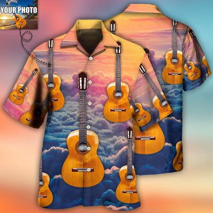Custom Photo Guitar Daisy White Pattern All Over Print Hawaiian Shirt, Musician Shirt, Guitar Shirt HO4239