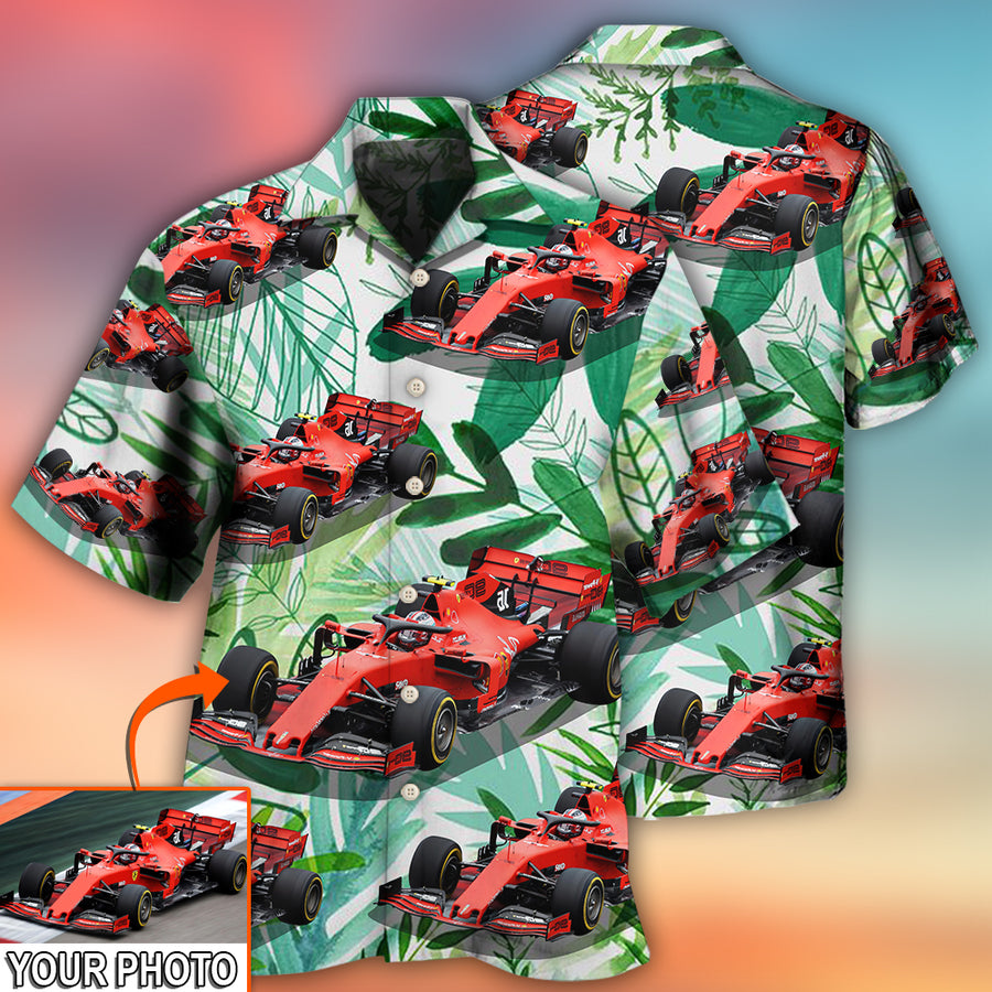 Car Formula One Tropical Custom Photo - Hawaiian Shirt, Personalized Hawaiian Shirt Gift HO4218