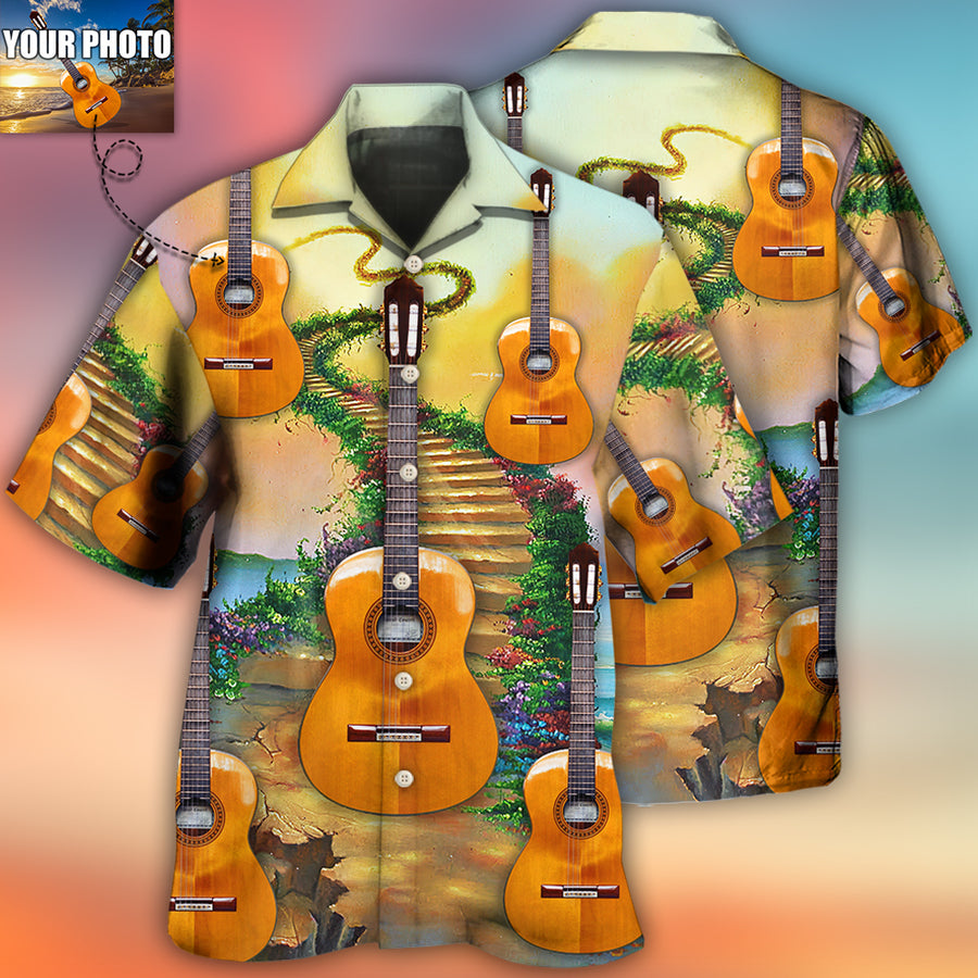 Custom Photo Guitar Daisy White Pattern All Over Print Hawaiian Shirt, Musician Shirt, Guitar Shirt HO4239