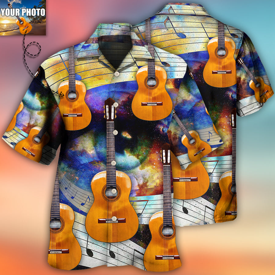 Custom Photo Guitar Daisy White Pattern All Over Print Hawaiian Shirt, Musician Shirt, Guitar Shirt HO4239