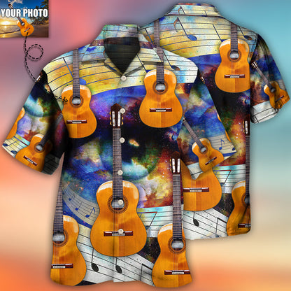 Custom Photo Guitar Daisy White Pattern All Over Print Hawaiian Shirt, Musician Shirt, Guitar Shirt HO4239