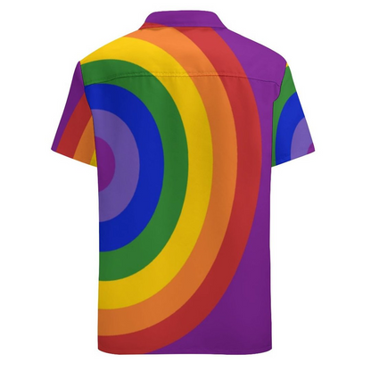 Asymmetrical Rainbow Bullseye Lgbt Pride Hawaiian Vintage Shirt Mens Button Down Plus Size Tropical Hawaii Beach Shirts HO0340