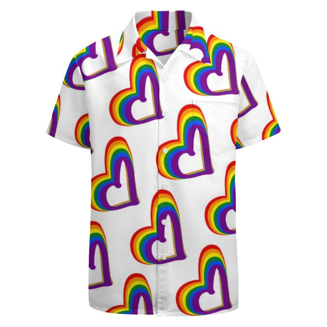 Cute Lgbt Rainbow Flag Hearts Pattern Gay Pride Hawaiian Vintage Shirt Mens Button Down Tropical Hawaii Beach Shirts HO4514