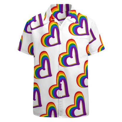 Cute Lgbt Rainbow Flag Hearts Pattern Gay Pride Hawaiian Vintage Shirt Mens Button Down Tropical Hawaii Beach Shirts HO4514
