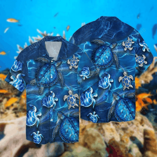3d Turtles Blue Hawaiian Shirt, Gift For Turtle Lovers HO2107
