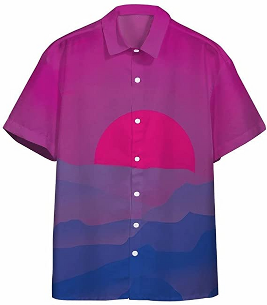 Bisexual Pride Sunrise Hawaii Shirt, Hawaiian Short Sleeve Shirt, Bisexual Pride Hawaiian Shirt HO0082