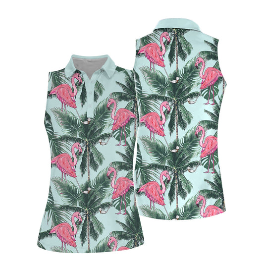 Seamless Tropical Flamingo Golf Sleeveless Polo Shirt, Short Sleeve Polo Shirt H0254