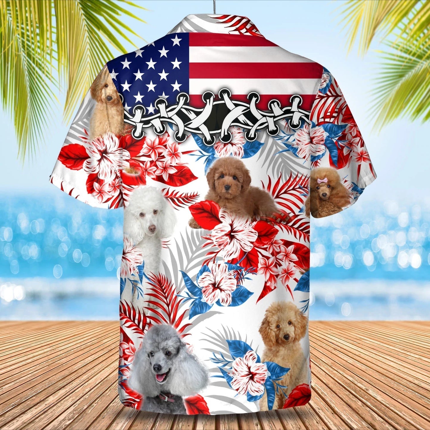 Poodle flower American flag Hawaiian Shirt, Summer aloha shirt, Men Hawaiian shirt, Gift for summer HO0809