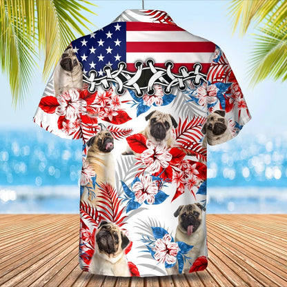 Pug flower American flag Hawaiian Shirt, Summer aloha shirt, Men Hawaiian shirt, Gift for summer HO0810