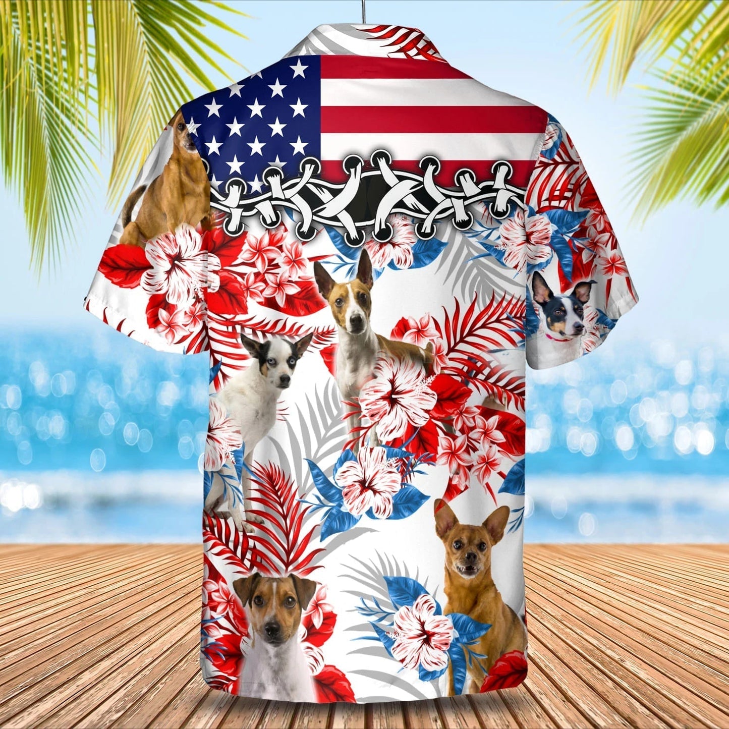Rat Terrier flower american flag Hawaiian Shirt, Summer aloha shirt, Men Hawaiian shirt, Gift for summer HO0811