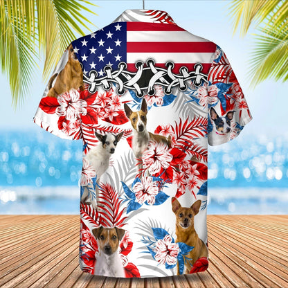 Rat Terrier flower american flag Hawaiian Shirt, Summer aloha shirt, Men Hawaiian shirt, Gift for summer HO0811