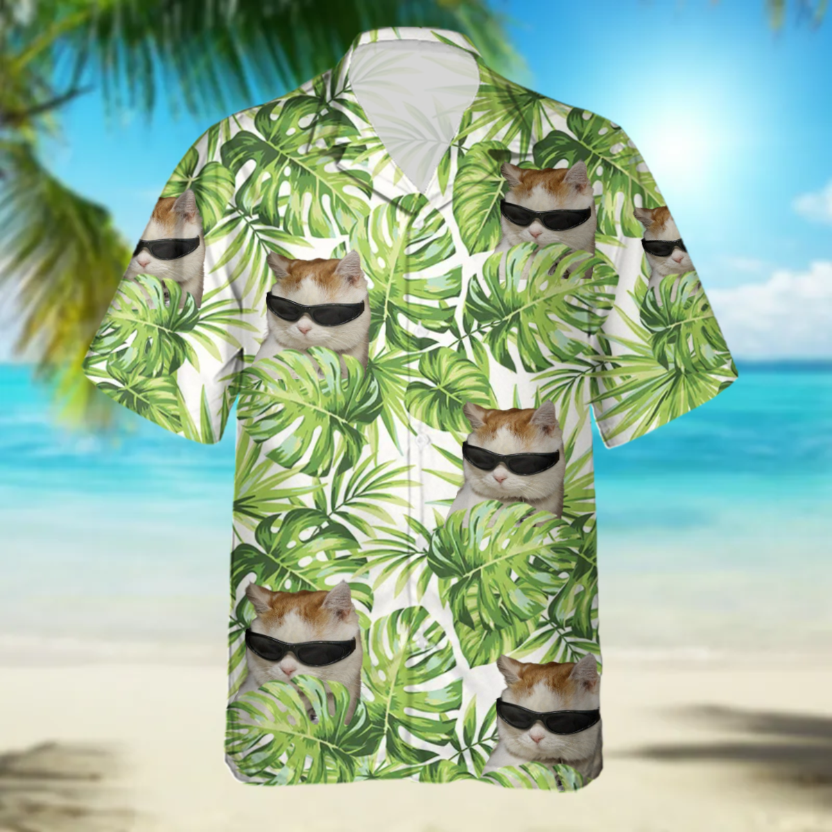 Custom Cat Photo floral Hawaiian Shirt, Summer Gift, Short Sleeve Aloha Beach Shirt, Cat Hawaiian Shirt for Men, Women HO4386