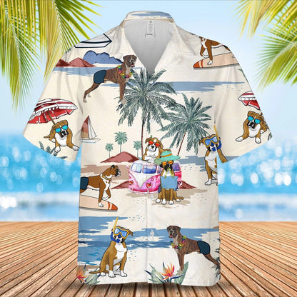 Bulldog, Boston Terrier Summer Beach Hawaiian Shirt, Dog Breed 3D Print On Hawaiian Aloha Shirt For Men And Woman HO4900